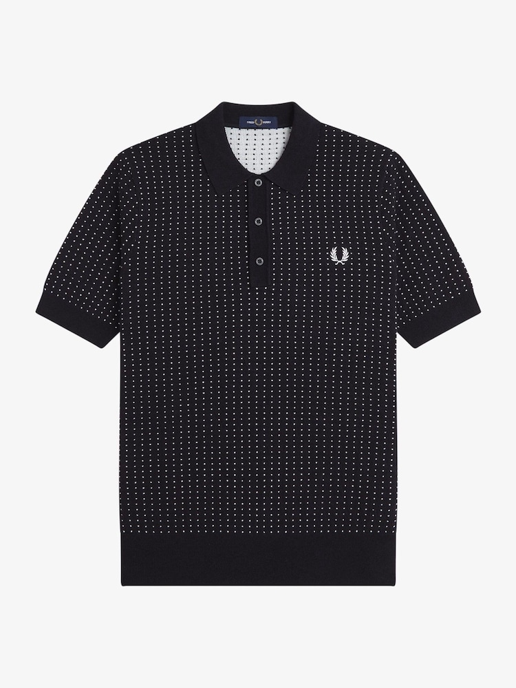 Fred Perry Black Boucle Dot Knitted Polo Shirt - Image 1 of 1