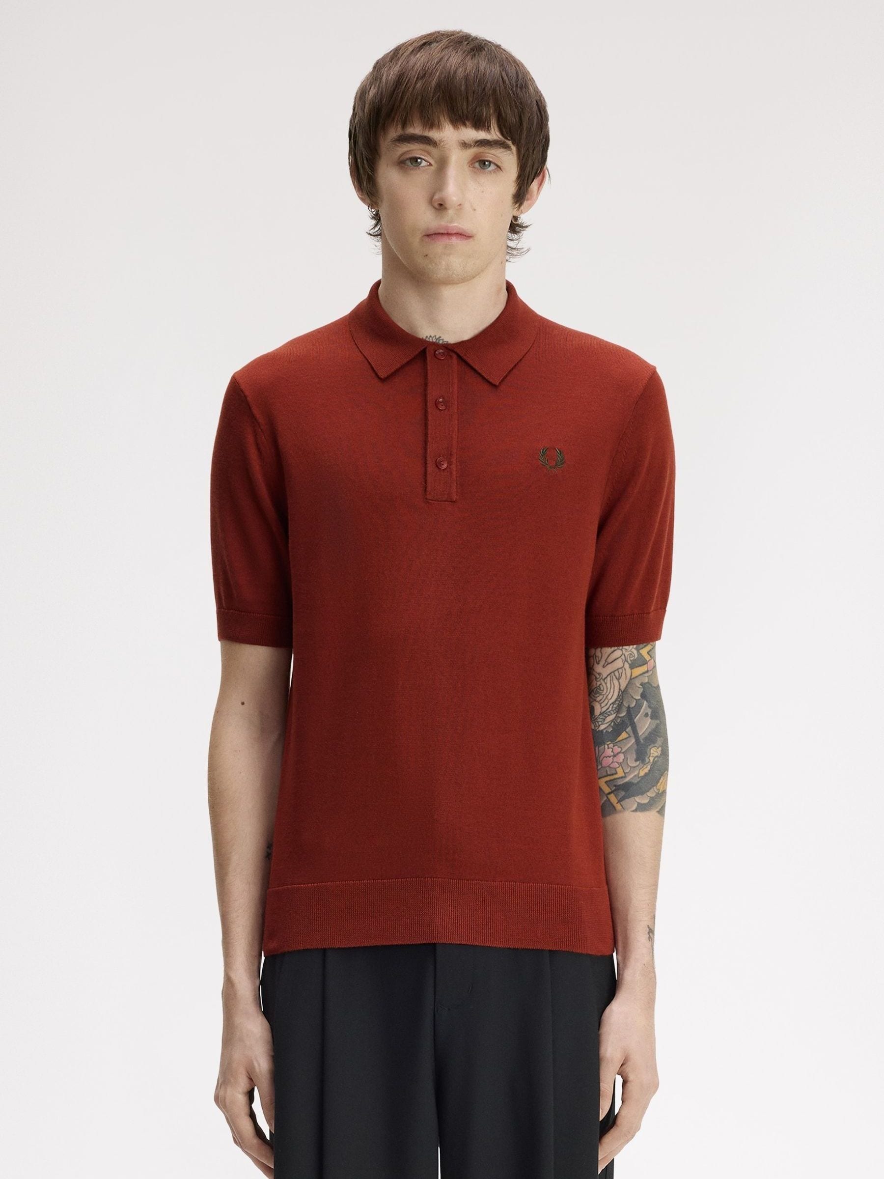 Buy Fred Perry Dark Red Cotton Knitted Polo Shirt from Next USA