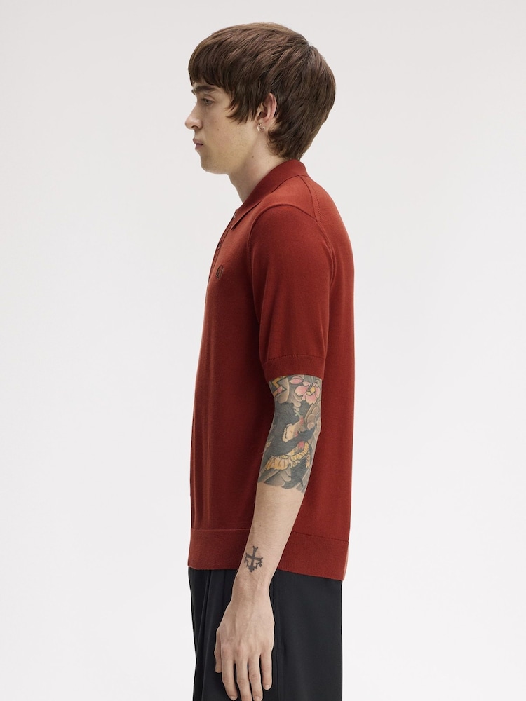 Fred Perry Dark Red Cotton Knitted Polo Shirt - Image 2 of 5