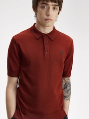 Fred Perry Dark Red Cotton Knitted Polo Shirt - Image 3 of 5