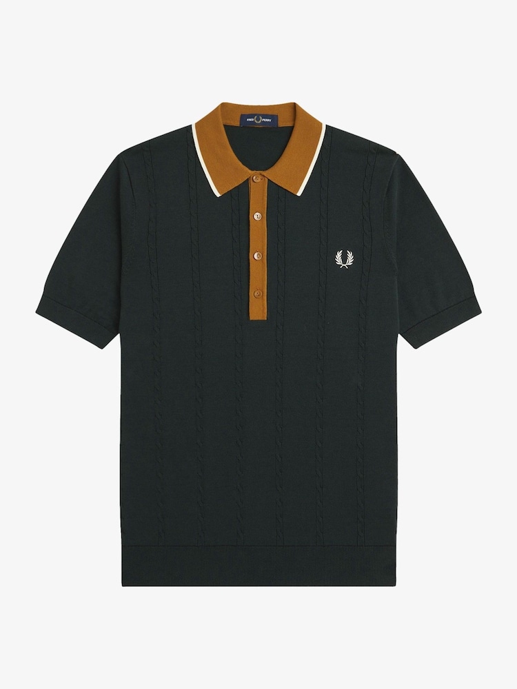 Fred Perry Green Cable Knit  Polo Shirts - Image 1 of 1