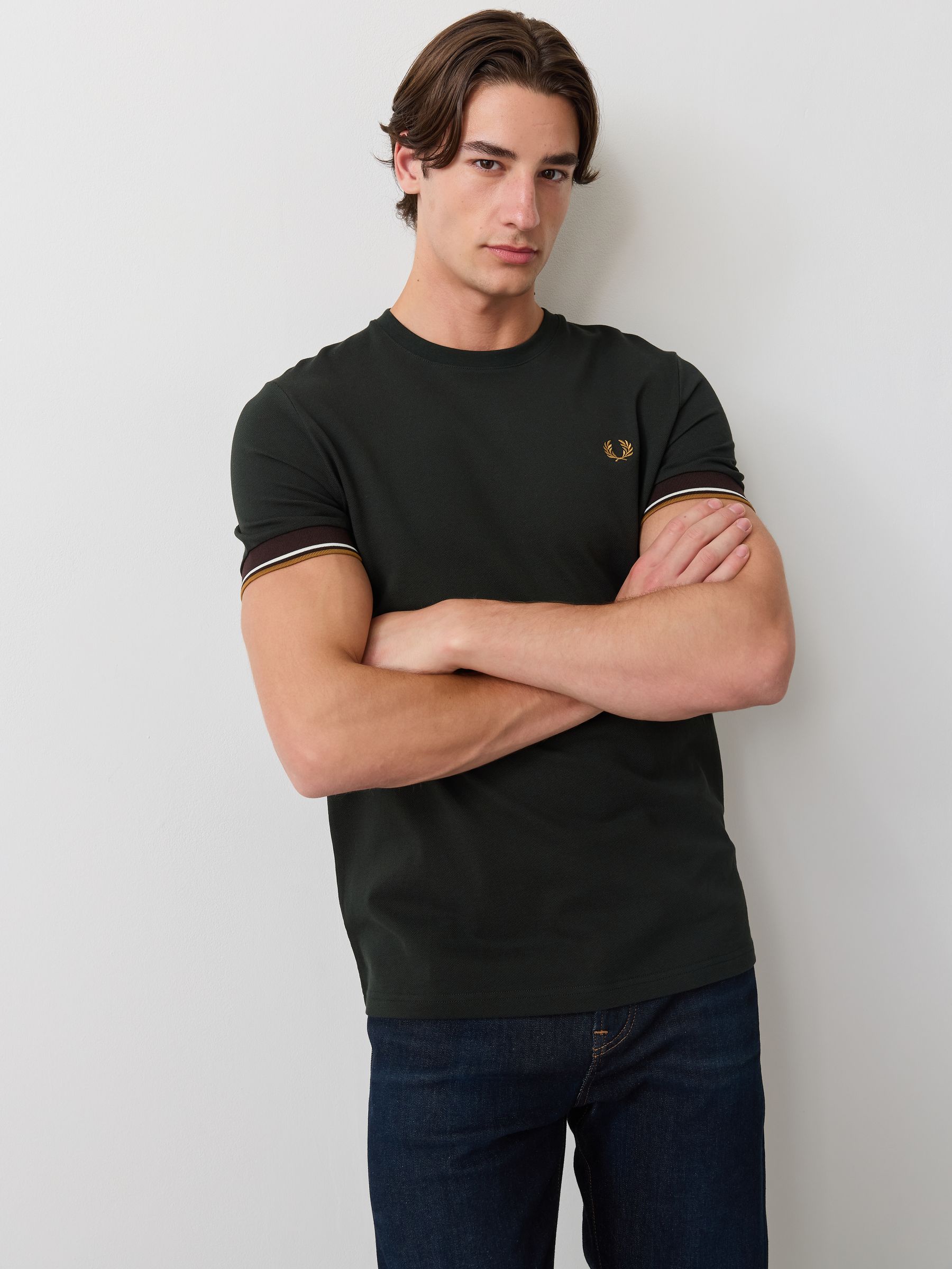 Buy Fred Perry Green Twin Tipped Cuff T-Shirt from Next USA