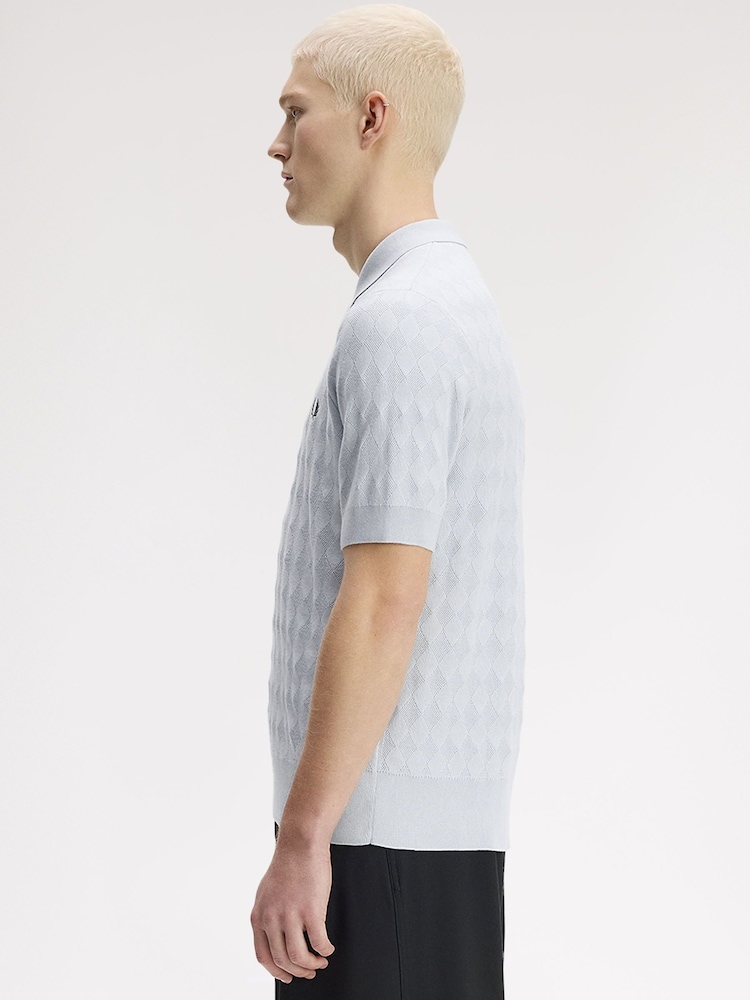Fred Perry Sky Blue Pointelle Knitted Shirt - Image 2 of 5