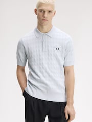 Fred Perry Sky Blue Pointelle Knitted Shirt - Image 3 of 5