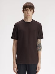 Fred Perry Brown Trim Detail Crepe Pique Tshirt - Image 1 of 5