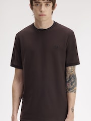 Fred Perry Brown Trim Detail Crepe Pique Tshirt - Image 3 of 5