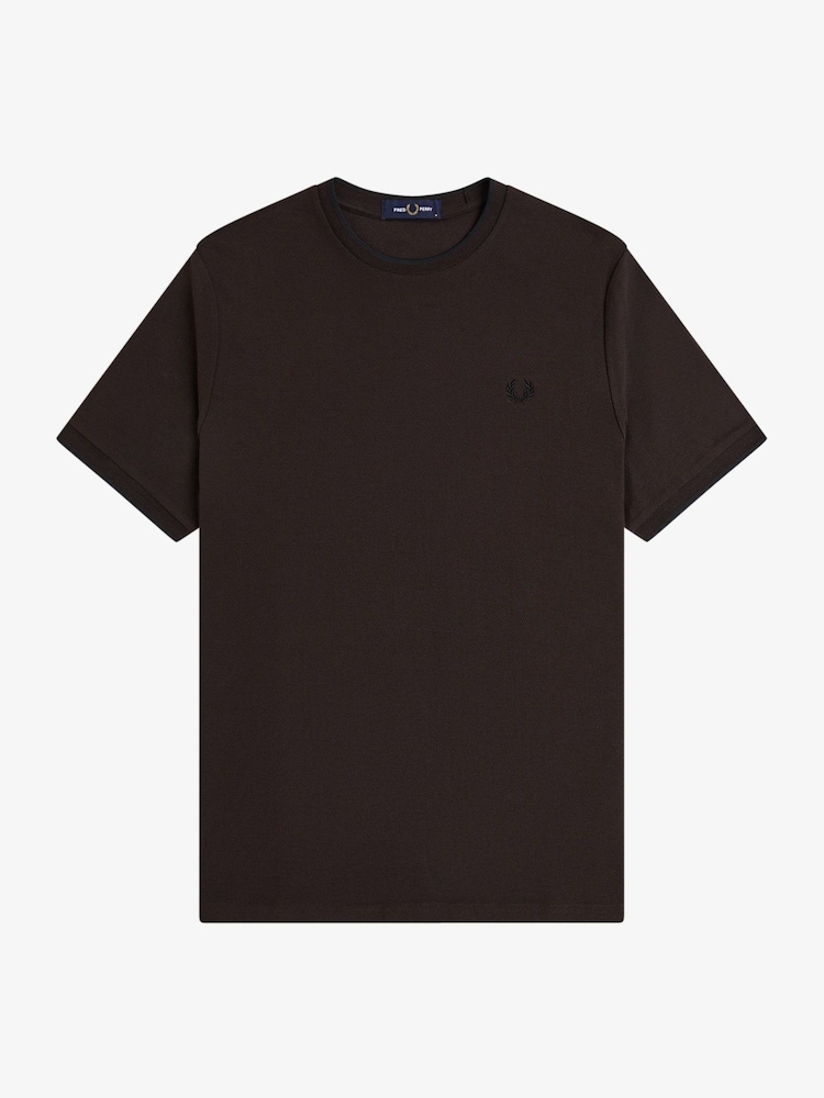 Fred Perry Brown Trim Detail Crepe Pique Tshirt - Image 5 of 5 Fred Perry Brown Trim Detail Crepe Pique Tshirt - Image 5 of 5