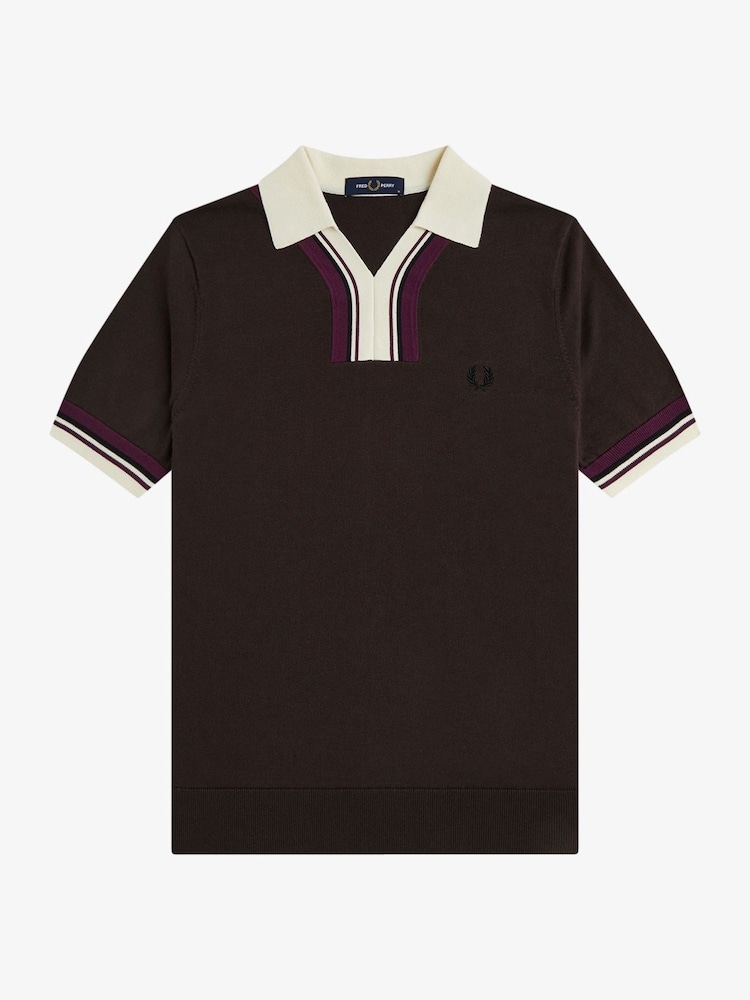 Fred Perry Brown Tipped Open Neck Knitted Shirt - Image 1 of 1
