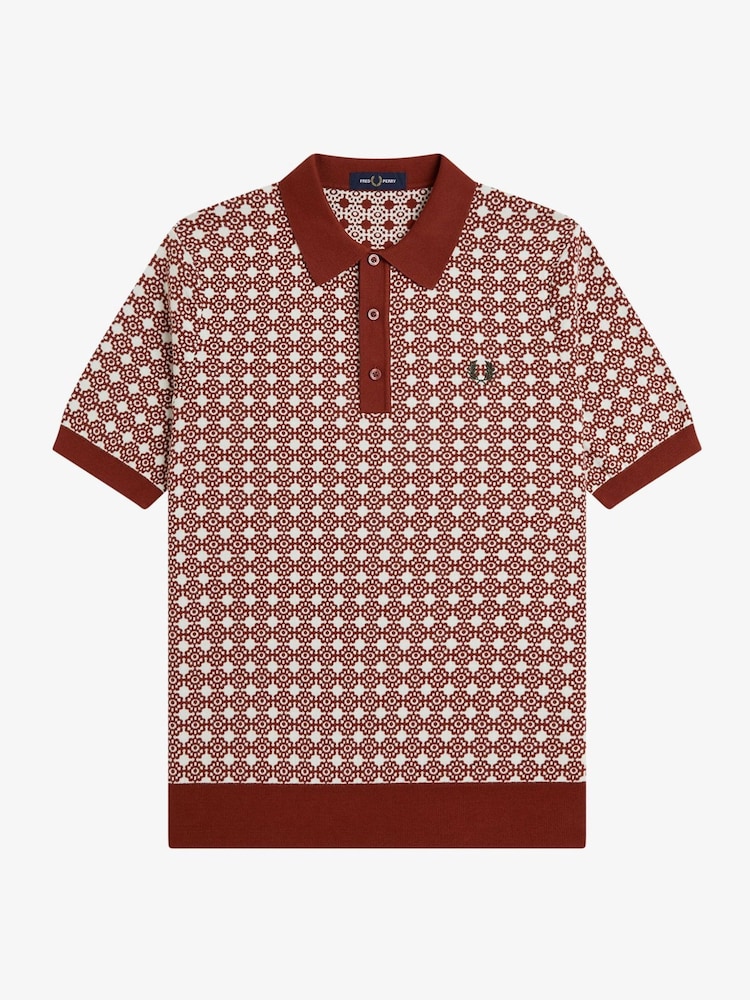 Fred Perry Orange Floral Jacquard Shirt - Image 1 of 1 Fred Perry Orange Floral Jacquard Shirt - Image 1 of 1