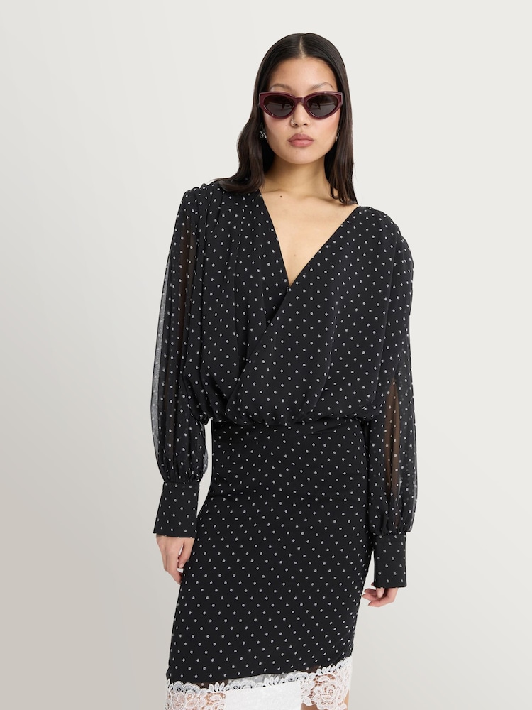 Rotate Black Laceband Polka Black Dot Pencilskirt - Image 1 of 6 Rotate Black Laceband Polka Black Dot Pencilskirt - Image 1 of 6