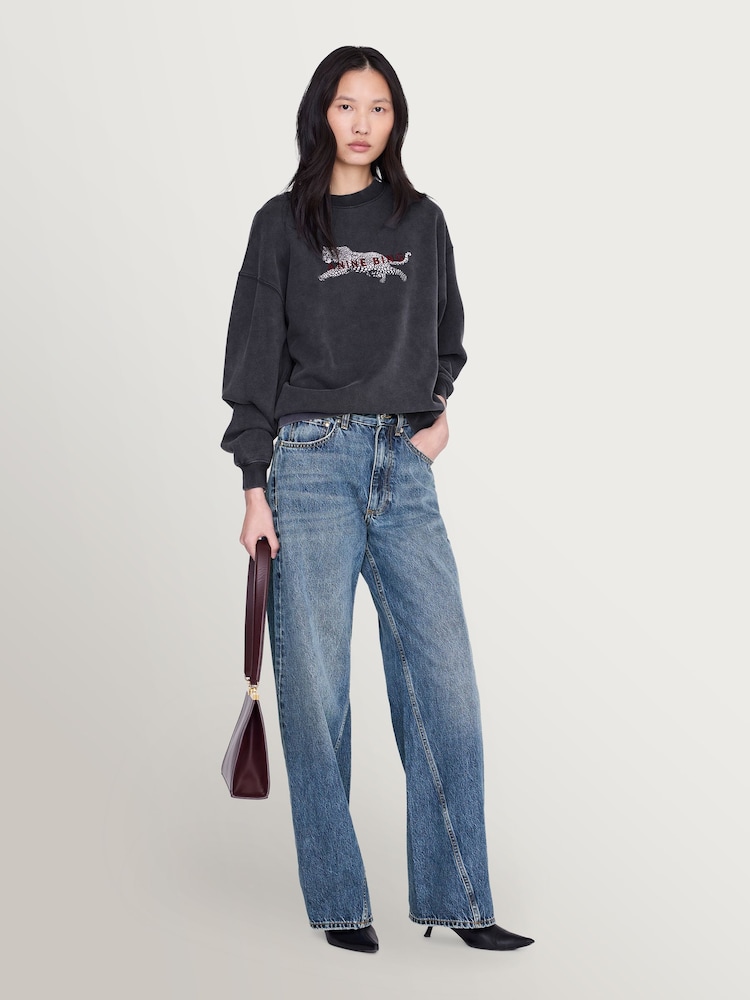 ANINE BING Black Miles Leopard Sweatshirt - Image 1 of 5