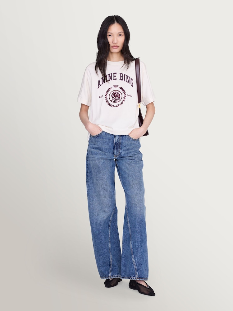 ANINE BING Ecru Jaylin Collegiate T-Shirt - Image 1 of 7 ANINE BING Ecru Jaylin Collegiate T-Shirt - Image 1 of 7