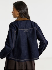 Simply Be Blue Cord Collar Denim Short Barn Jacket - Image 2 of 4