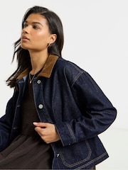 Simply Be Blue Cord Collar Denim Short Barn Jacket - Image 3 of 4