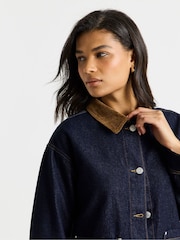 Simply Be Blue Cord Collar Denim Short Barn Jacket - Image 4 of 4