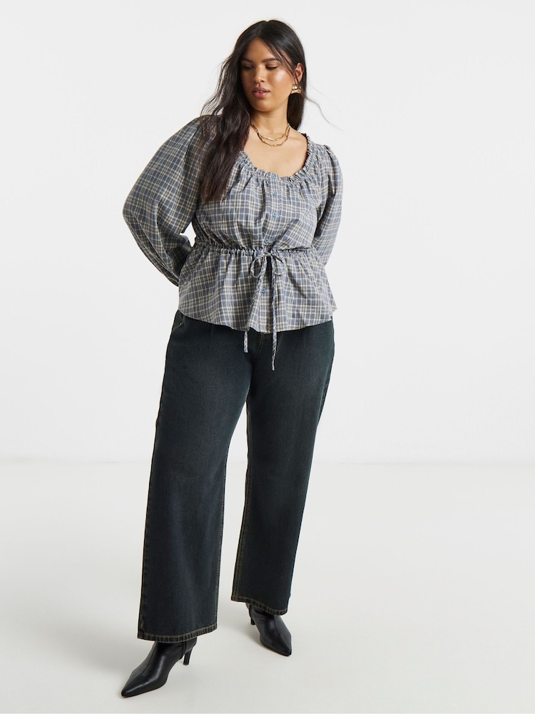 Simply Be Blue Cinch Square Neck Prarie Blouse - Image 1 of 4