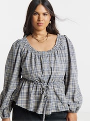 Simply Be Blue Cinch Square Neck Prarie Blouse - Image 2 of 4