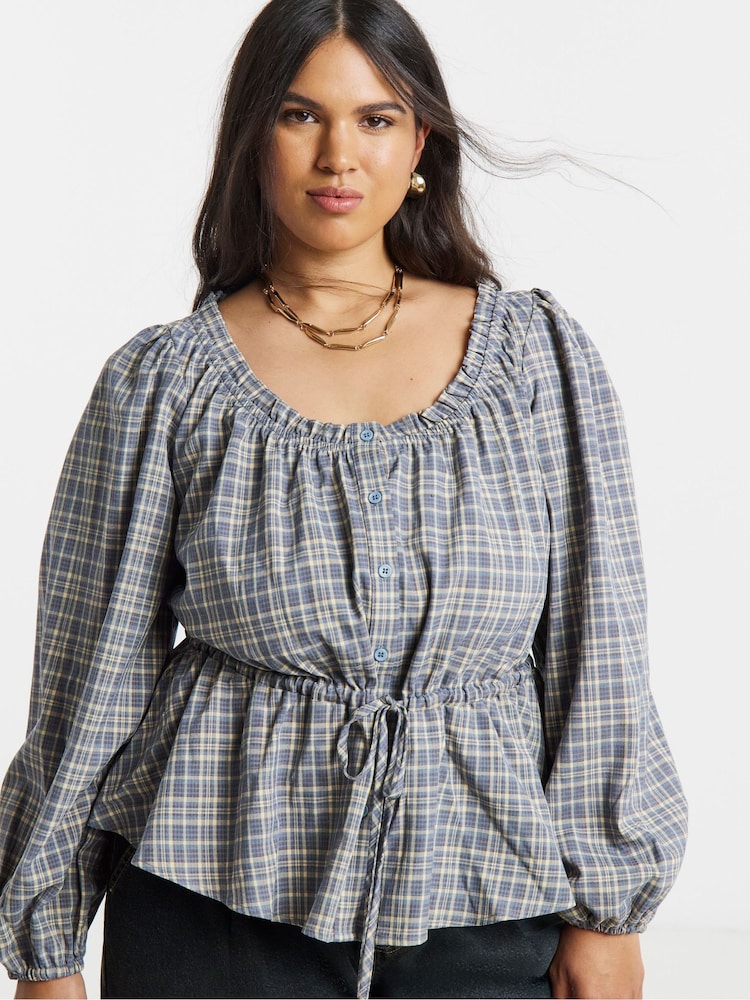 Simply Be Blue Cinch Square Neck Prarie Blouse - Image 2 of 4