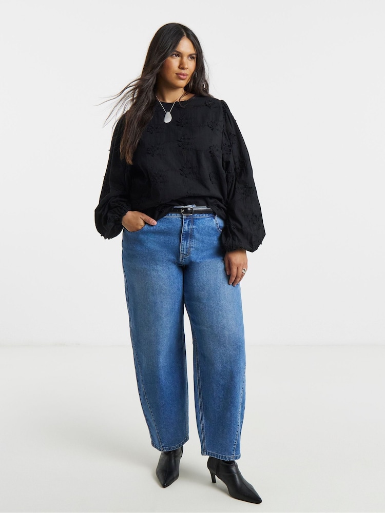 Simply Be Black Applique Exaggerated Sleeve Blouse - Image 1 of 4