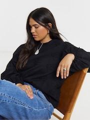 Simply Be Black Applique Exaggerated Sleeve Blouse - Image 3 of 4