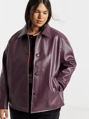 Simply Be Purple Blackcurrant PU Button Through Shacket - Image 1 of 4