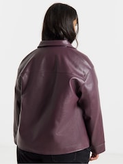 Simply Be Purple Blackcurrant PU Button Through Shacket - Image 2 of 4