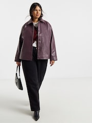 Simply Be Purple Blackcurrant PU Button Through Shacket - Image 3 of 4
