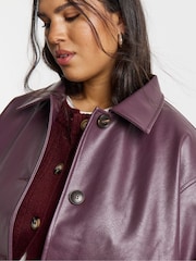 Simply Be Purple Blackcurrant PU Button Through Shacket - Image 4 of 4