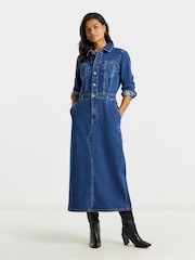 Simply Be Blue Statement Button Midaxi Denim Dress - Image 1 of 4