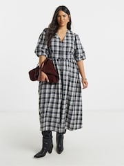 Simply Be Black Check Midi Dress - Image 1 of 4