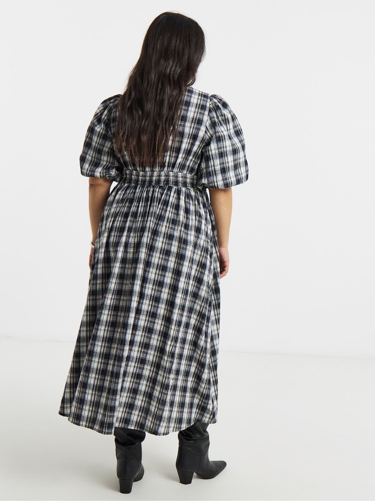 Simply Be Black Check Midi Dress - Image 2 of 4 Simply Be Black Check Midi Dress - Image 2 of 4
