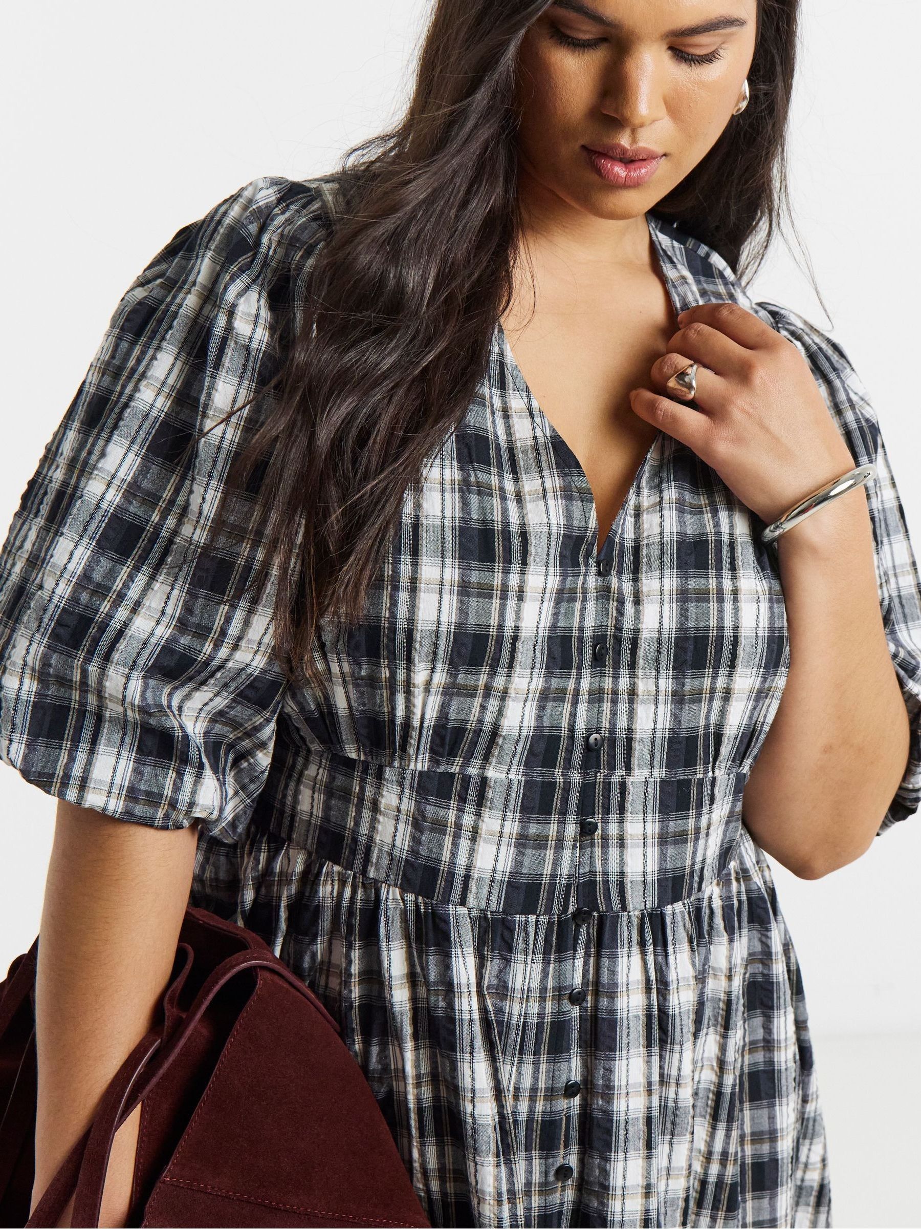 Buy Simply Be Black Check Midi Dress from Next USA