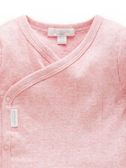Purebaby Pink Pointelle Long Sleeve Wrap Bodysuit - Image 2 of 6