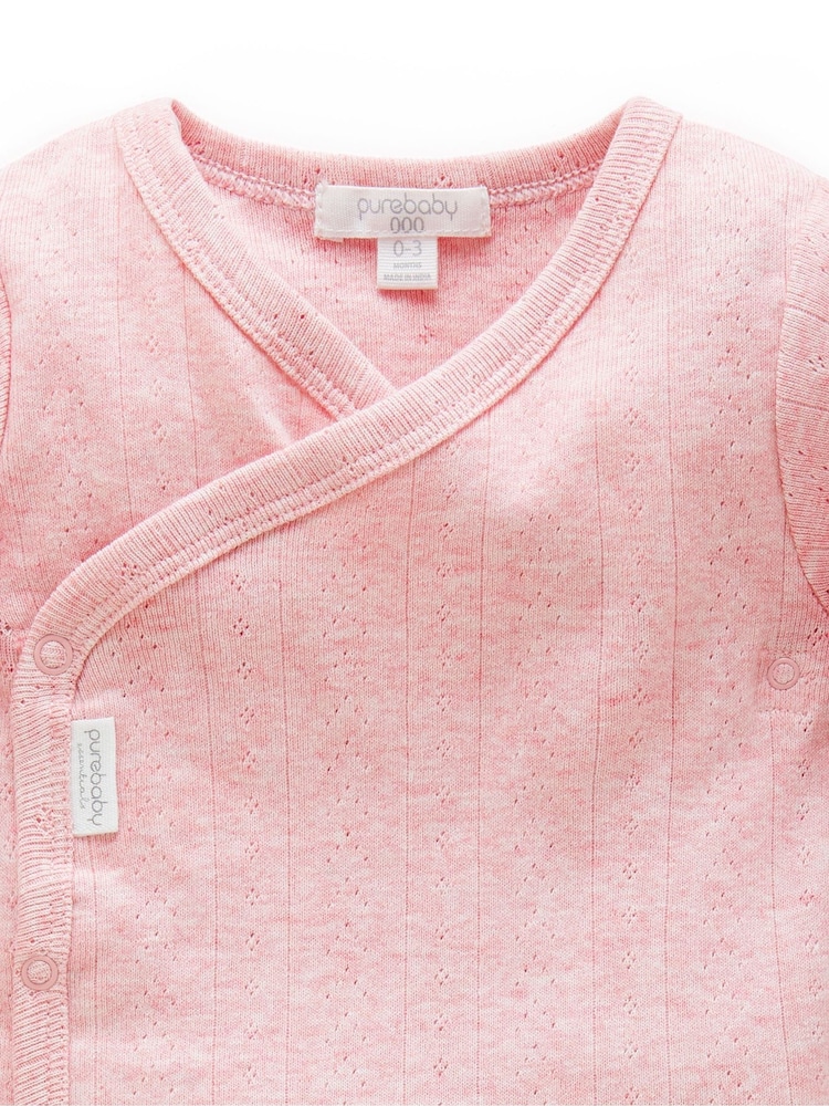 Purebaby Pink Pointelle Long Sleeve Wrap Bodysuit - Image 2 of 6
