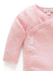 Purebaby Pink Pointelle Long Sleeve Wrap Bodysuit - Image 3 of 6