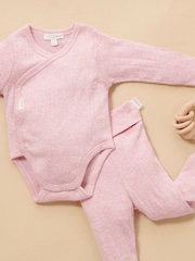 Purebaby Pink Pointelle Long Sleeve Wrap Bodysuit - Image 5 of 6