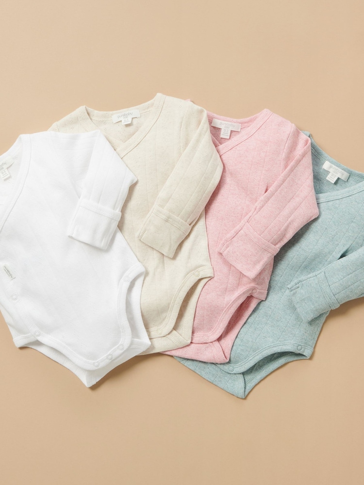 Purebaby Pink Pointelle Long Sleeve Wrap Bodysuit - Image 6 of 6