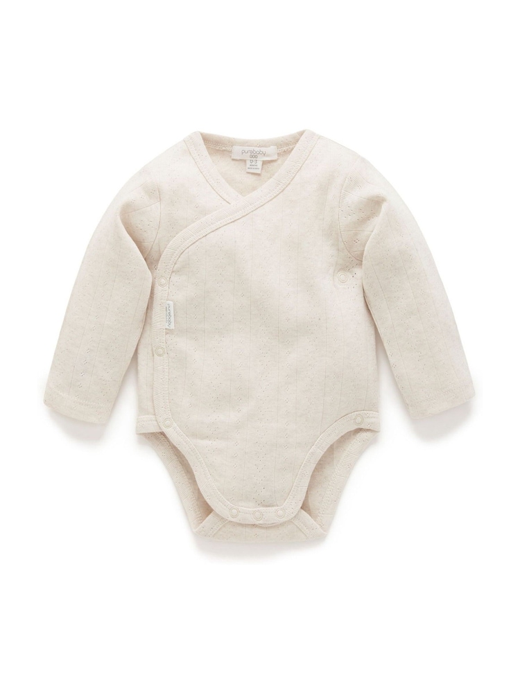 Бежевий - Purebaby Pointelle Long Sleeve Wrap Bodysuit - Image 1 of 5