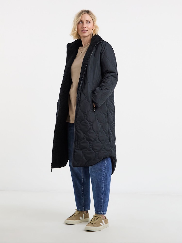 JD Williams Blue Reversible Borg Quilted Coat - Image 1 of 4