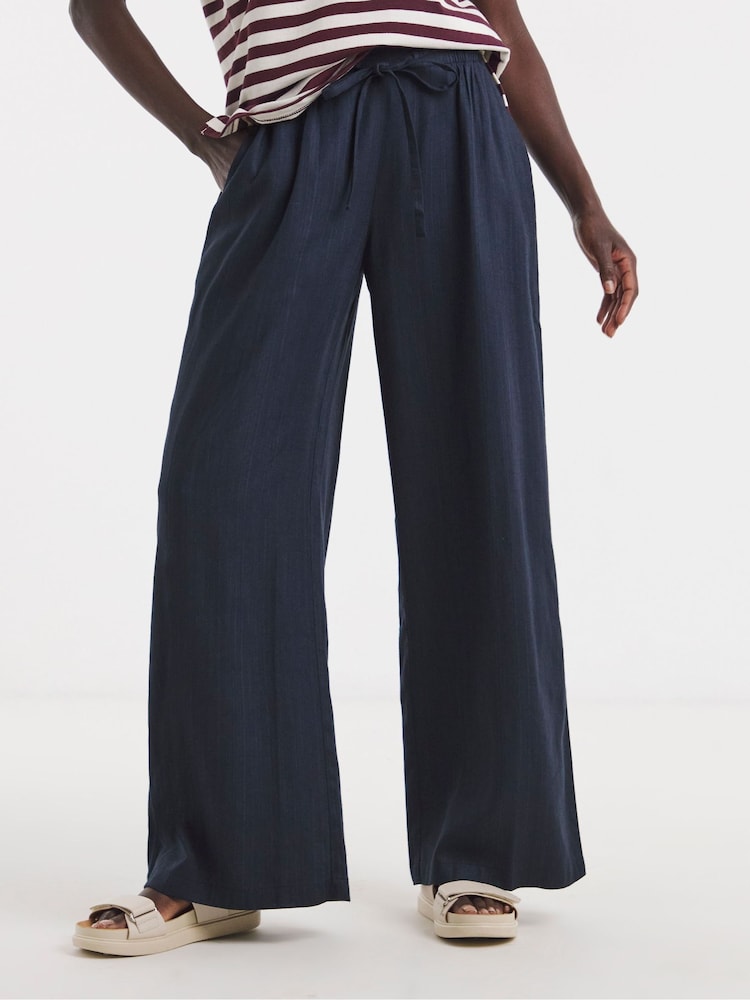 JD Williams Blue Linen Mix Wide Leg Joggers - Image 1 of 4
