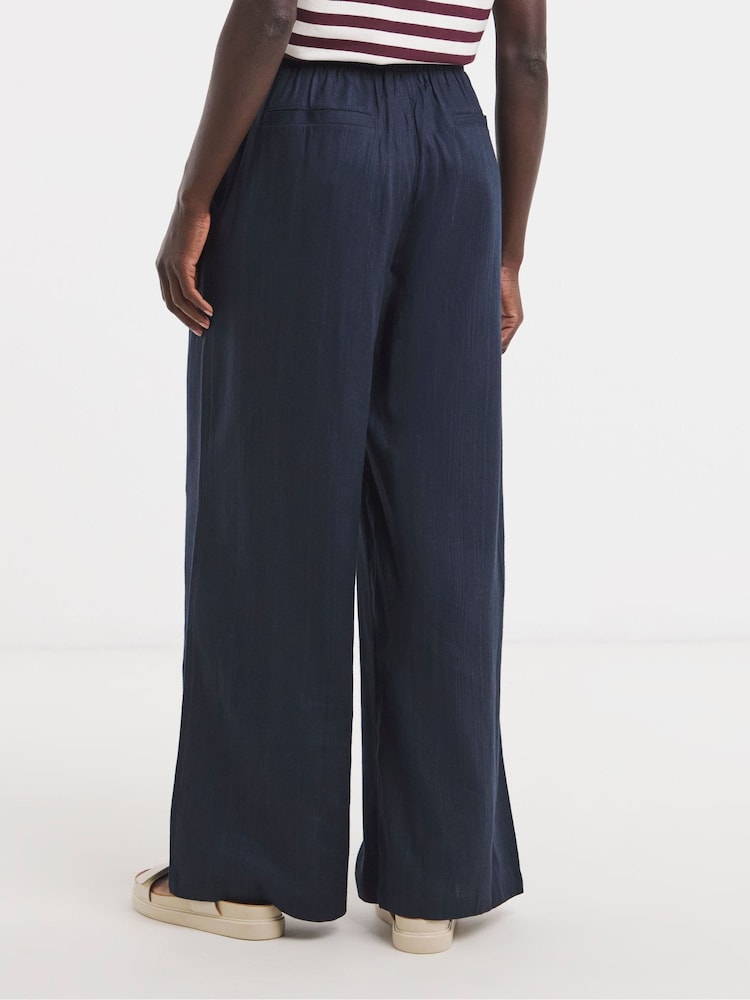 JD Williams Blue Linen Mix Wide Leg Joggers - Image 2 of 4