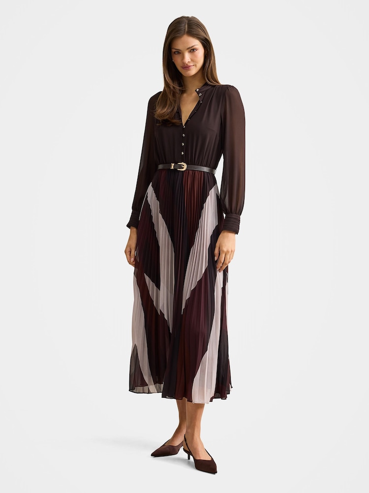 Forever New Brown Anya Long Sleeves Pleated Midi Dress - Image 1 of 4 Forever New Brown Anya Long Sleeves Pleated Midi Dress - Image 1 of 4