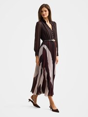 Forever New Brown Anya Long Sleeves Pleated Midi Dress - Image 2 of 4