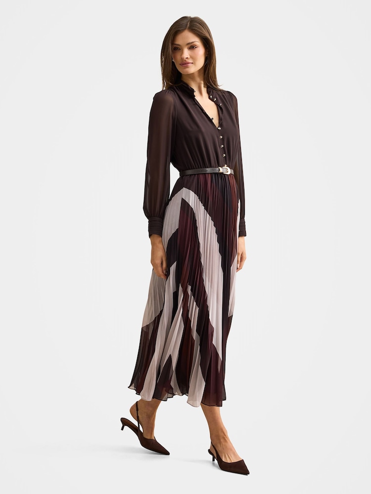 Forever New Brown Anya Long Sleeves Pleated Midi Dress - Image 2 of 4 Forever New Brown Anya Long Sleeves Pleated Midi Dress - Image 2 of 4