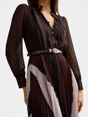 Forever New Brown Anya Long Sleeves Pleated Midi Dress - Image 4 of 4