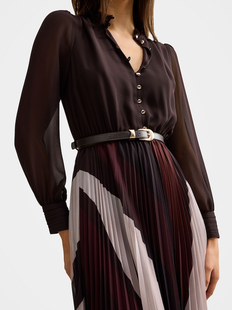 Forever New Brown Anya Long Sleeves Pleated Midi Dress - Image 4 of 4 Forever New Brown Anya Long Sleeves Pleated Midi Dress - Image 4 of 4