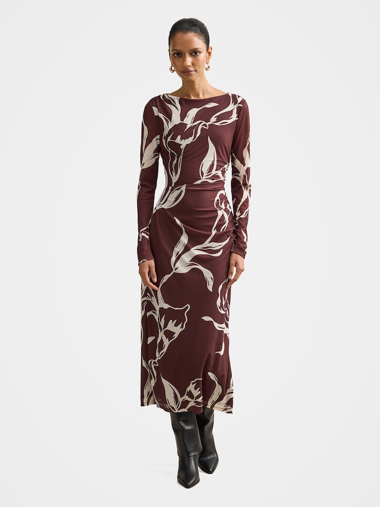 Forever New Brown Ally Petite Long Sleeves Midi Dress - Image 1 of 4