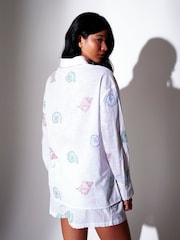 South Beach White Sequin Seashell Embroidered Long Sleeve Beach Shirt - Image 2 of 6