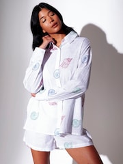 South Beach White Sequin Seashell Embroidered Long Sleeve Beach Shirt - Image 5 of 6