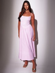 South Beach Striped Dipped Waist Smocked Midi Dress - Larawan 1 ng 4